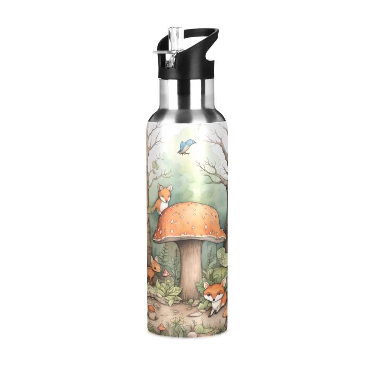 Stainless Steel Insulated Thermos Vacuum Flask Water Bottle with Straw Lid T460340