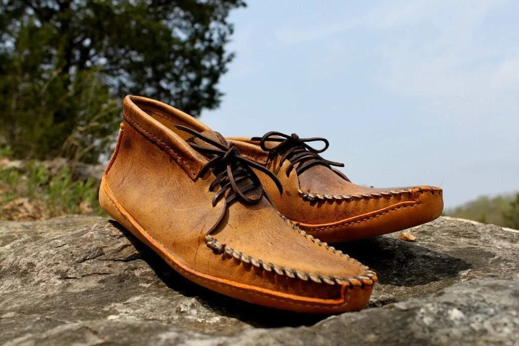 Tan Distressed Batwing Moccasins A132