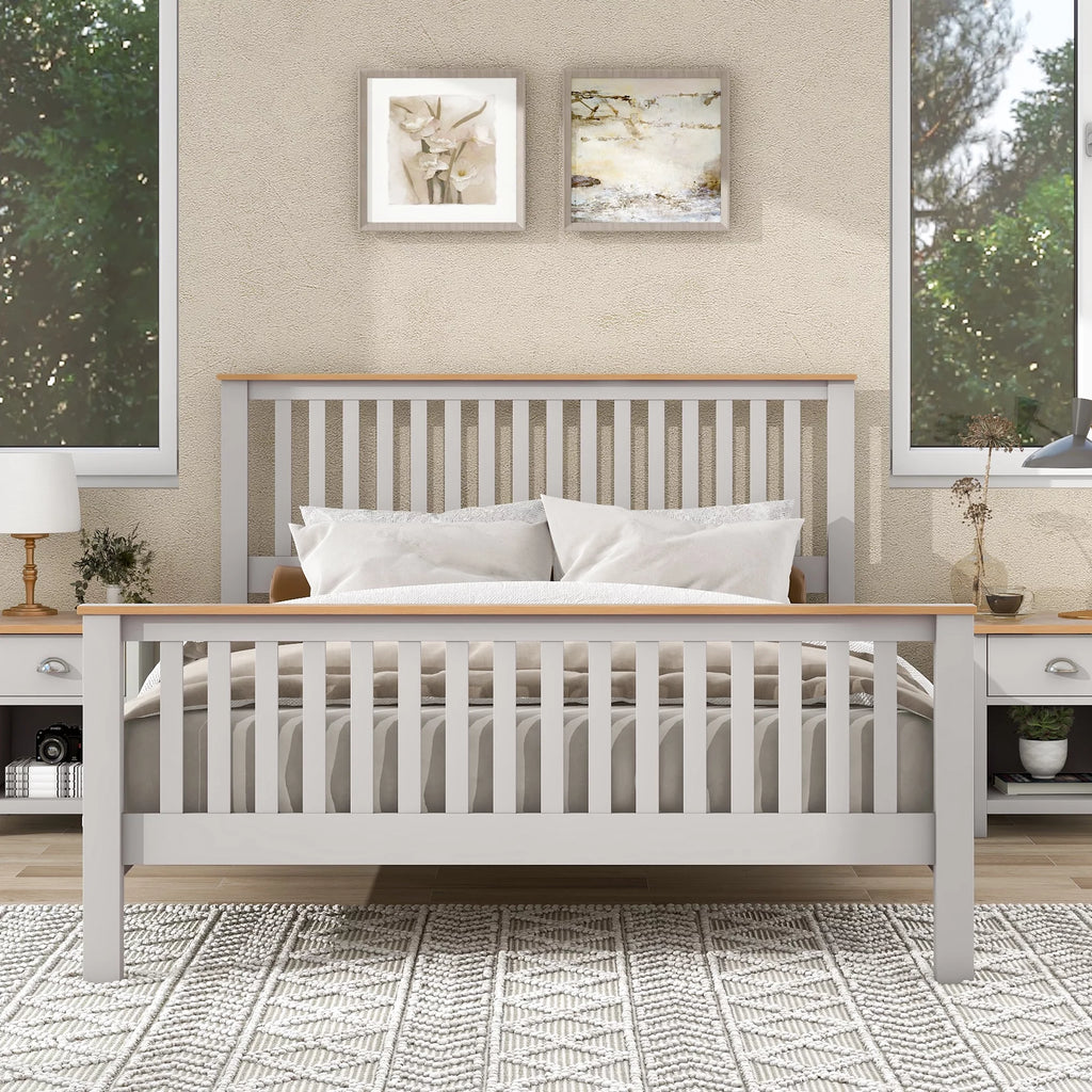 Queen Size Solid Wood Platform Bed with Headboard and Footboard E404