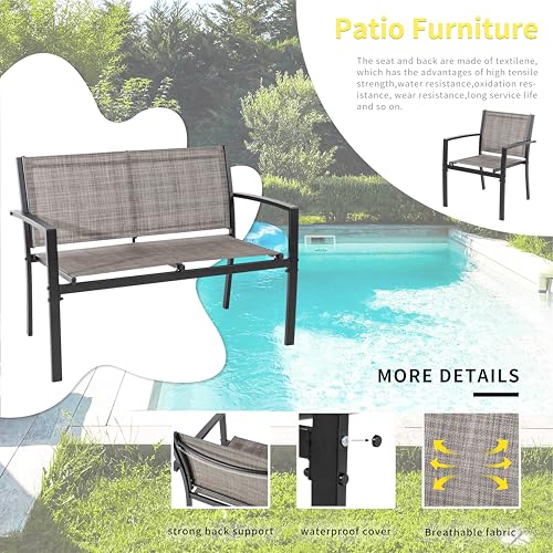4 Pieces Patio Furniture Set with Glass Coffee Table W1070