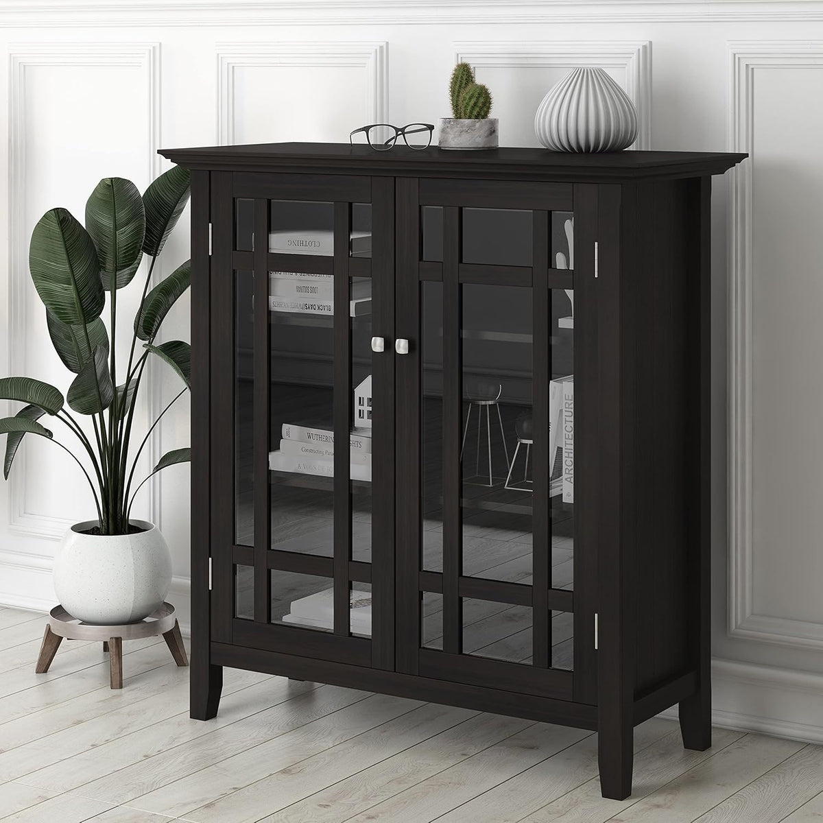 39 inch Rustic Medium Storage Cabinet with 2 Tempered Glass Doors N2606