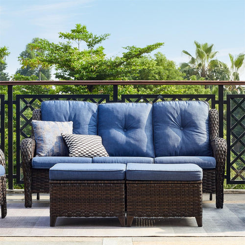 3-Piece Patio Conversation Set with Cushioned Sofa and Ottomans J69685