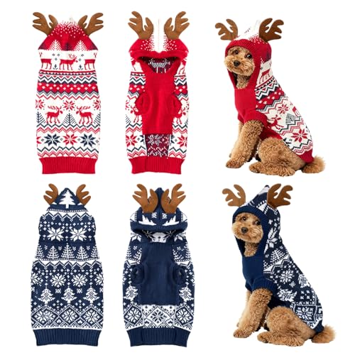 2 Pcs Christmas Dog Sweater Warm Winter Dog Hoodie F766