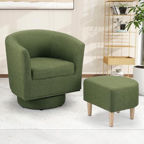 White Sherpa Swivel Accent Chair with Ottoman T57305