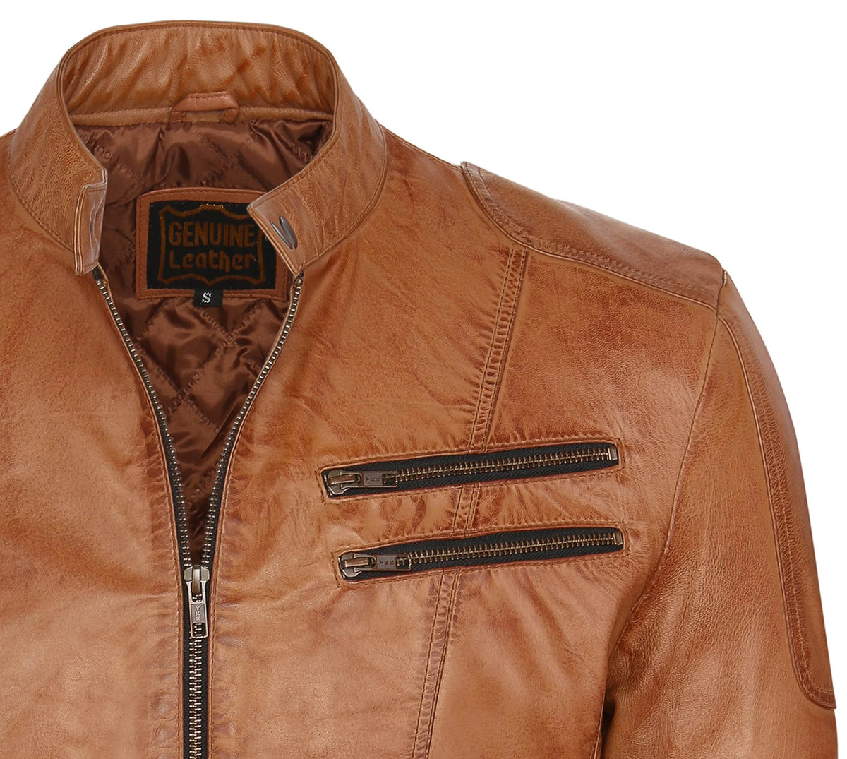 Camel Lambskin Leather Biker Jacket Size L A97877