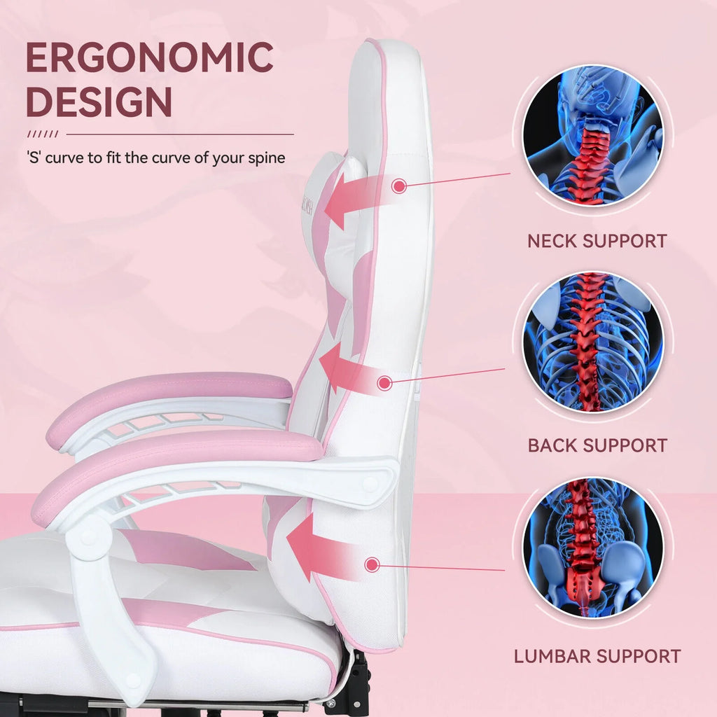 Pink Ergonomic Reclining Gaming Chair with Footrest K925833