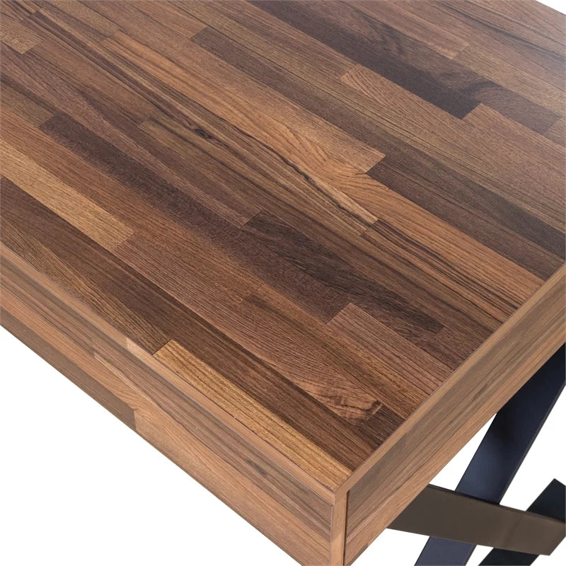 Oak and Black 3-Drawer Wood Writing Desk with USB D780882