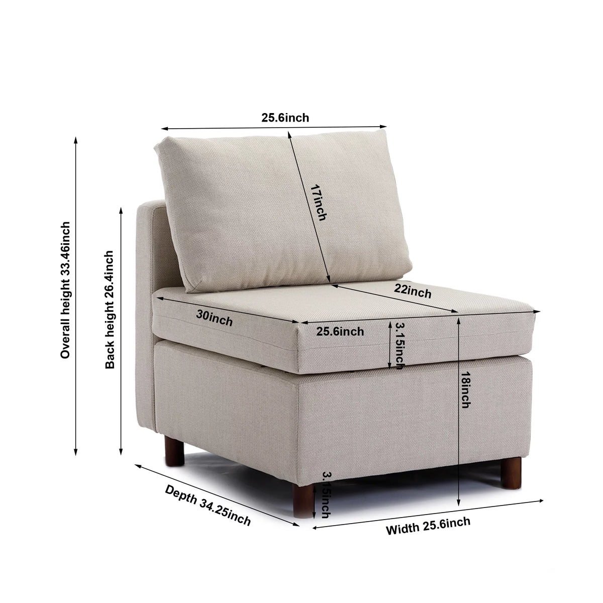 Linen Modular Sofa Armless Chair G69002