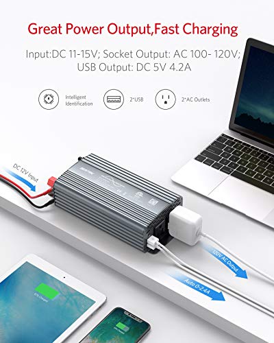 500W Pure Sine Wave Power Inverter 12V to 110V with Dual USB Ports Q63051