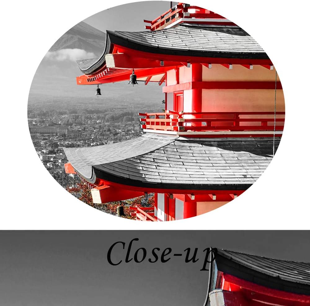 Black and White Photograph with Pop of Red on a Chinese Shrine Canvas Prints Wall Art Fall Landscape Photo to Canvas Giclee Artwork with Frame Ready to Hang Home Decor 24x36inch M1020