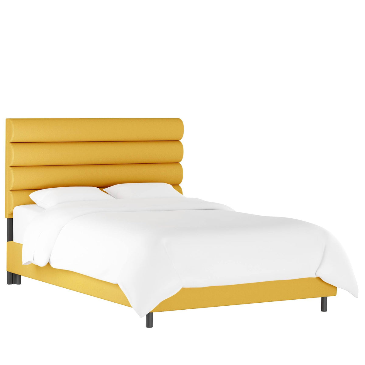 Queen Horizontal Channel Bed Yellow Velvet I973