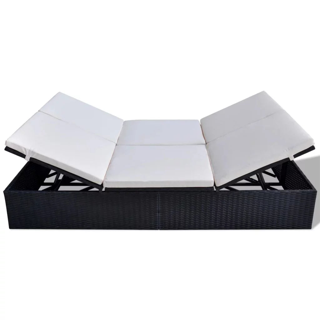 Double Chaise Lounge Chair 2-Person Poly Rattan Sun Lounger with Adjustable Cushion T12621