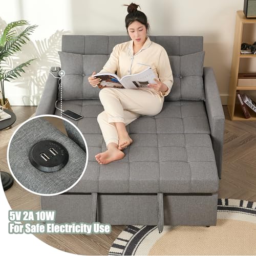 Light Gray Linen Sleeper Sofa with Pull-Out Bed G614655