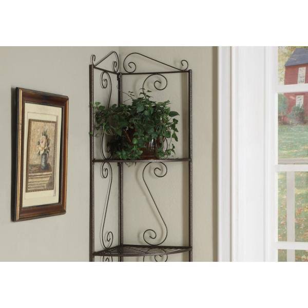 Brown Metal 4-Shelf Corner Bookcase E149949