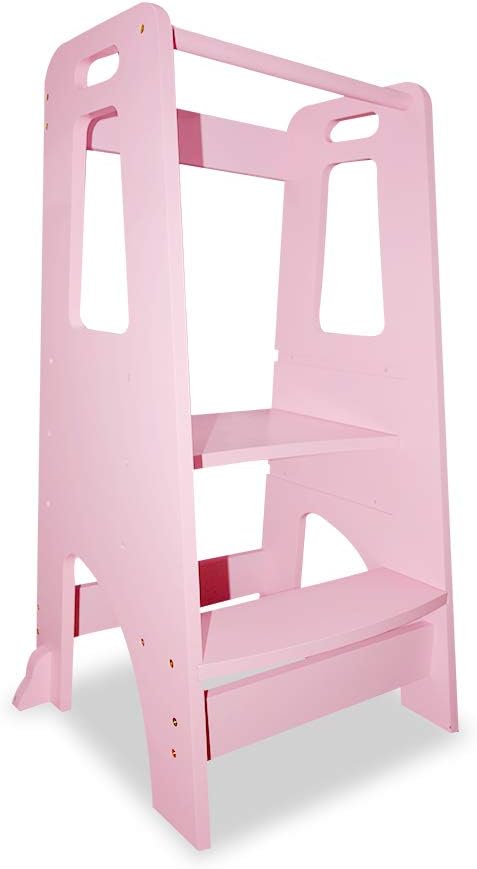 White Height Adjustable Wooden Toddler Step Stool Y709
