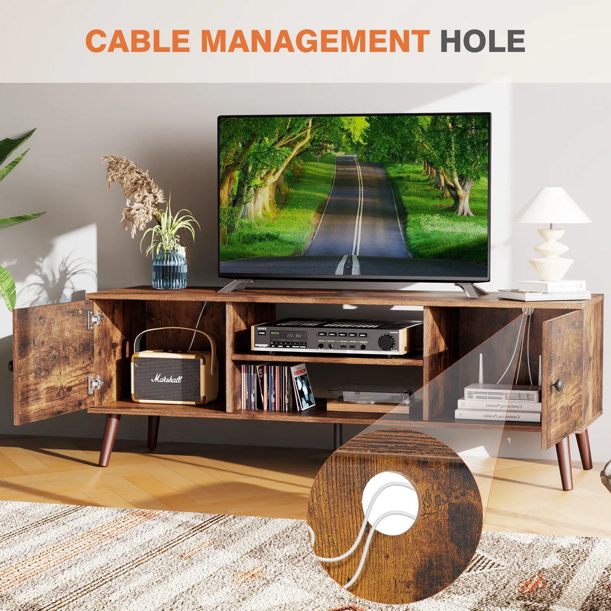55 60-Inch Mid-Century Modern Wooden TV Stand Q15156