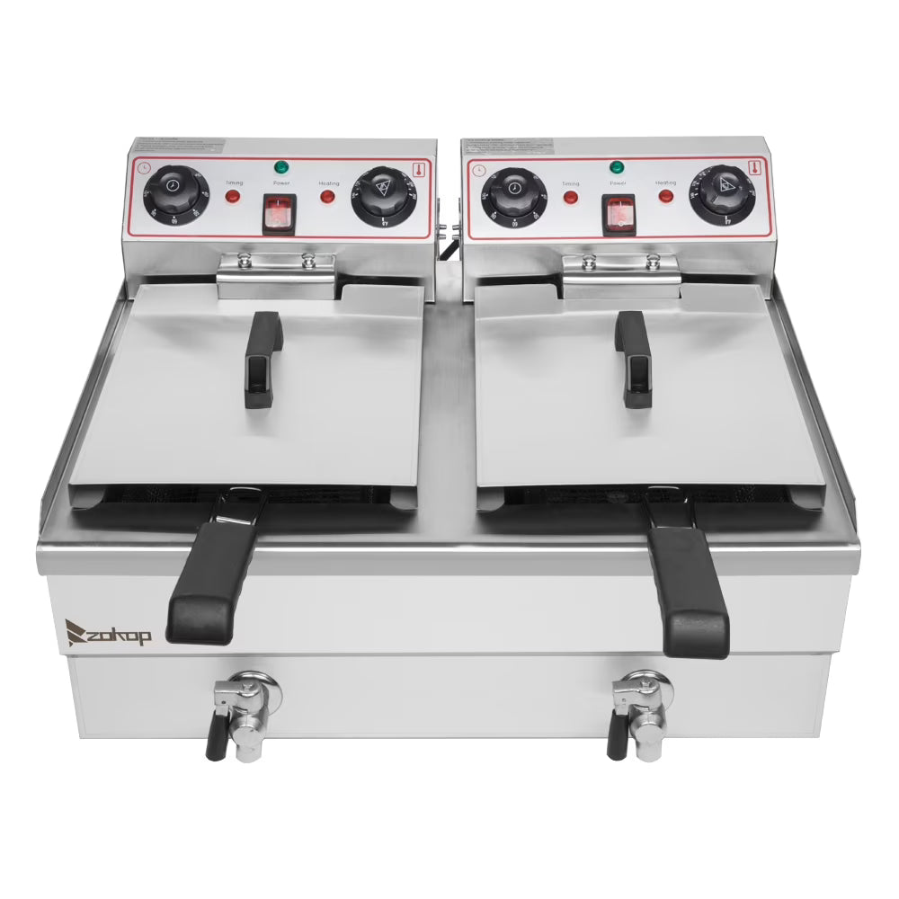 16.9QT Stainless Steel Double Tank Deep Fryer B529