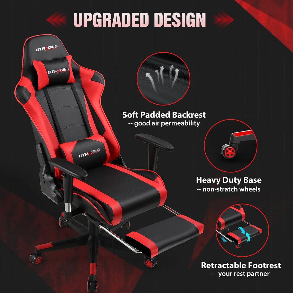 Red PU Leather Gaming Chair with Footrest N1063