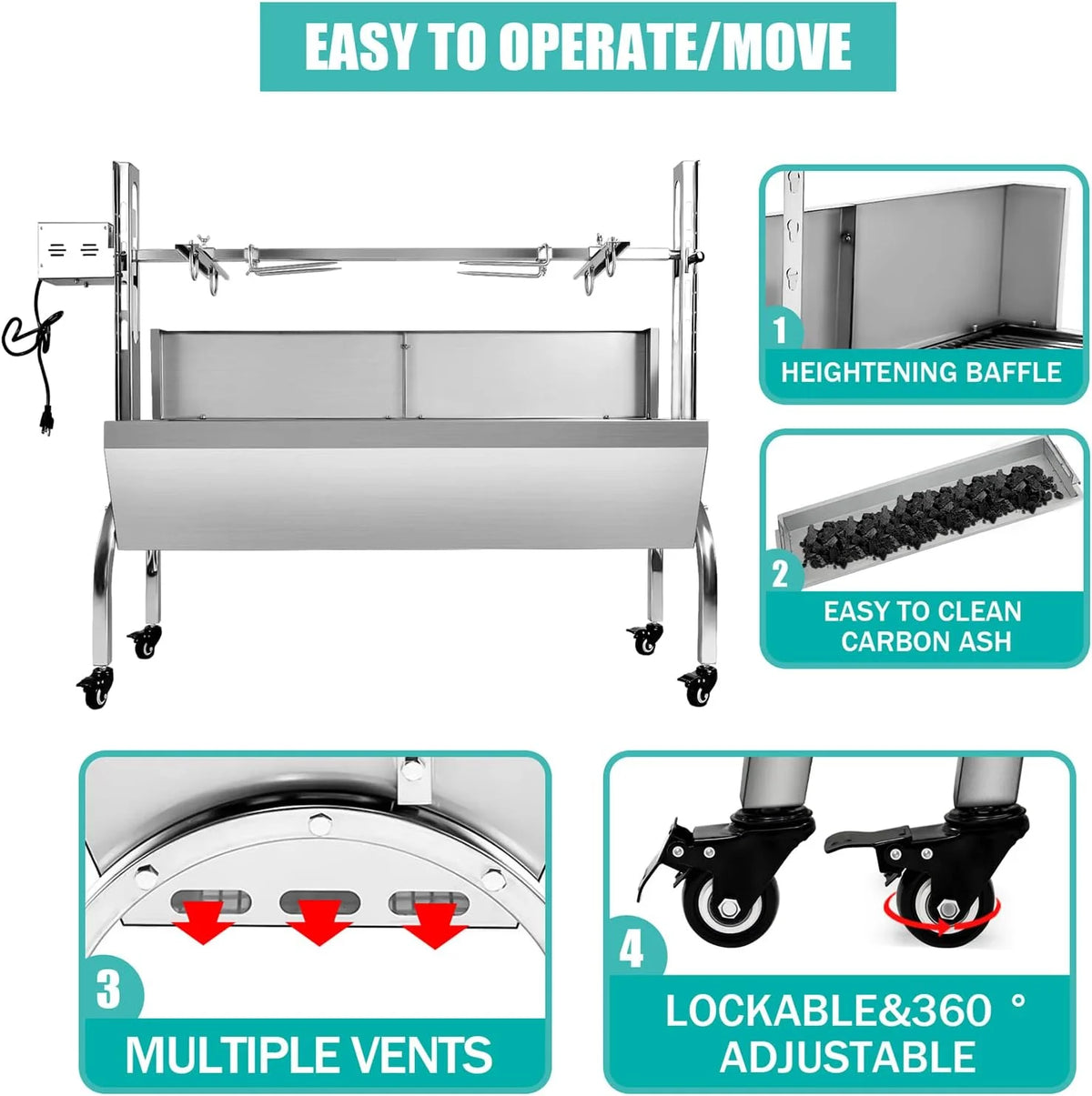 Stainless Steel Rotisserie Grill with Back Cover Guard N646