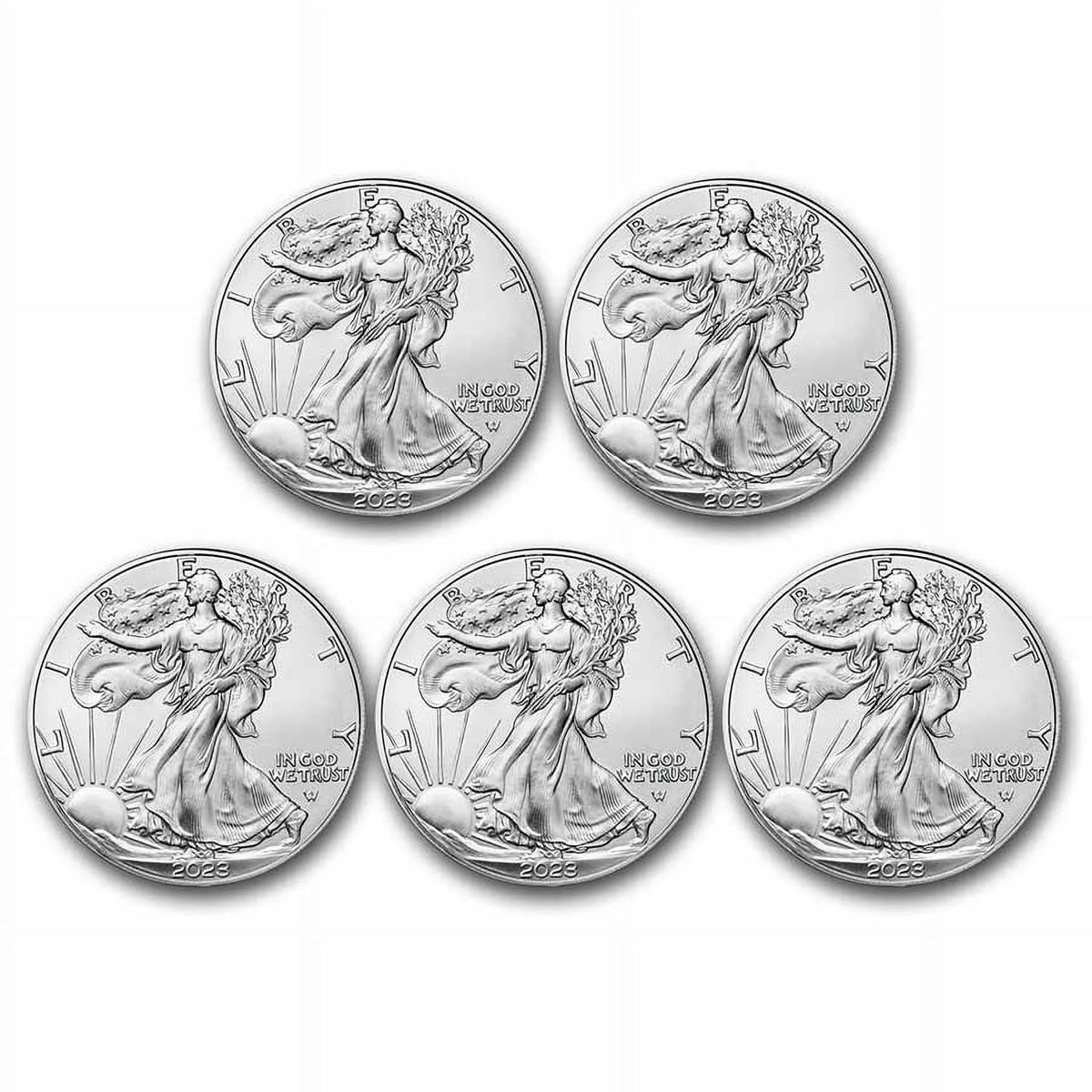 1 oz American Silver Eagle Coin BU Lot of 5 W358132