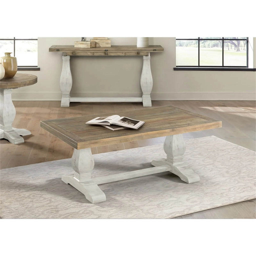 White 2-Piece Solid Wood Coffee Table & End Table Set S900