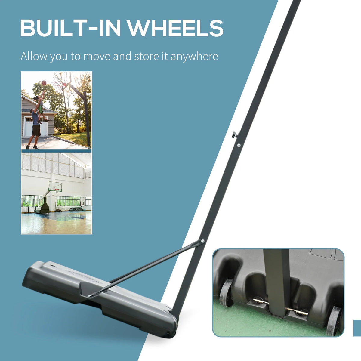 Portable Basketball Hoop Stand with 34 In. Backboard, Wheels, Height Adjustable 8 Ft. to 10 Ft. H240179