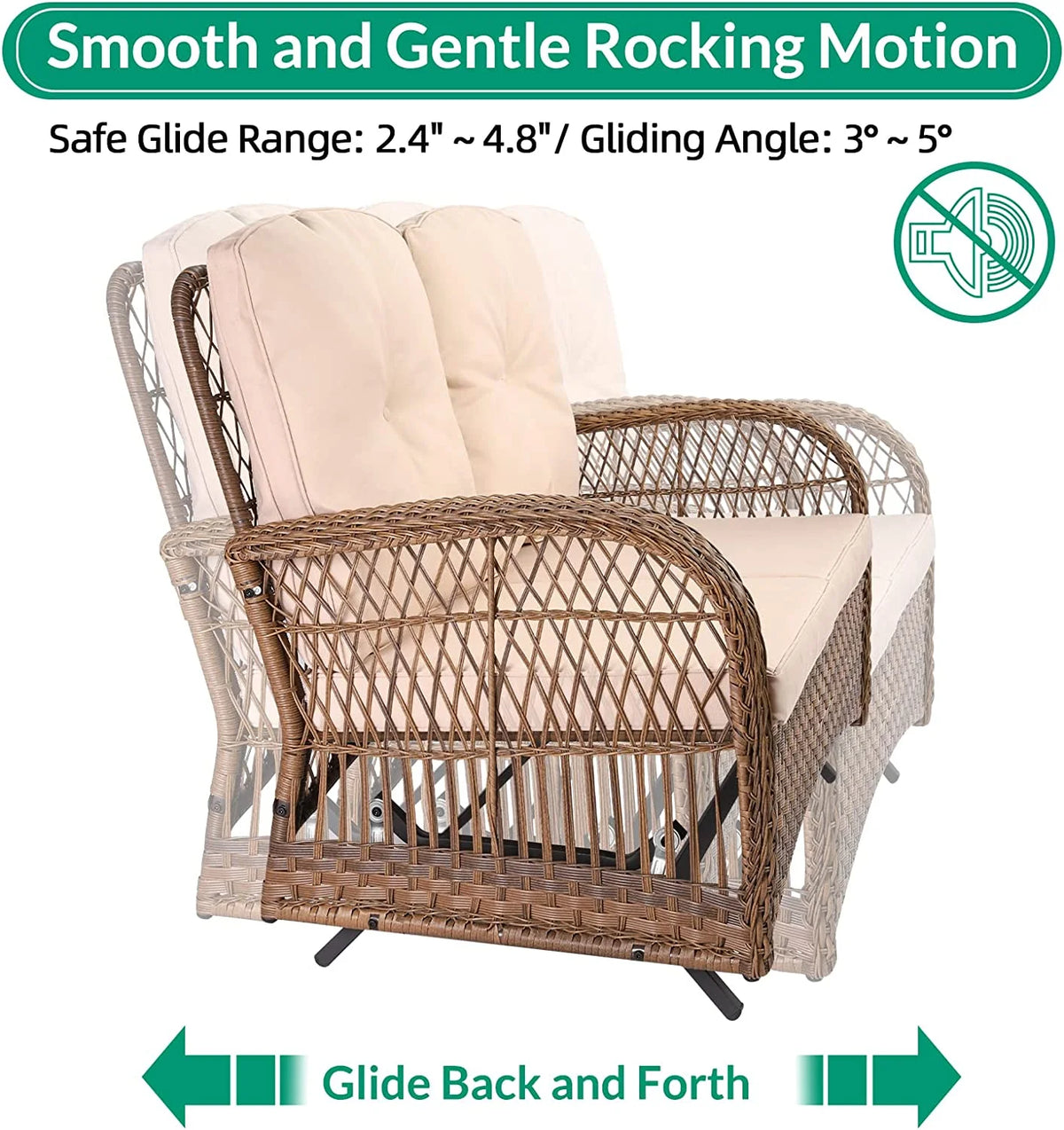 2-Piece Wicker Loveseat Glider Set with Coffee Table and Cushions J348