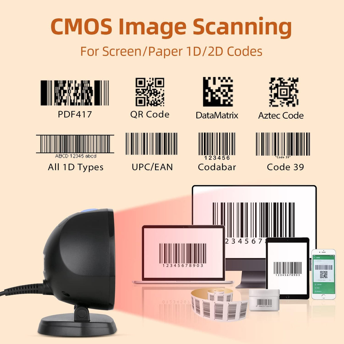 2D Desktop Barcode Scanner Handsfree Omnidirectional QR Code Reader Pack of 2 N5946