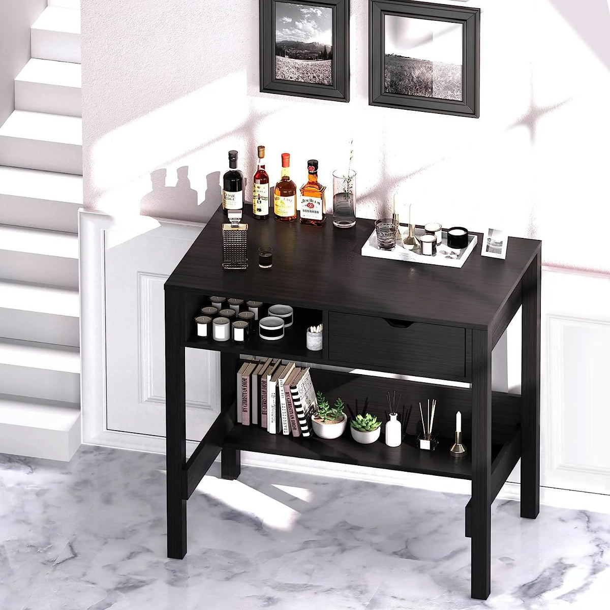 Black 32 inch Computer Desk with Drawers L5650