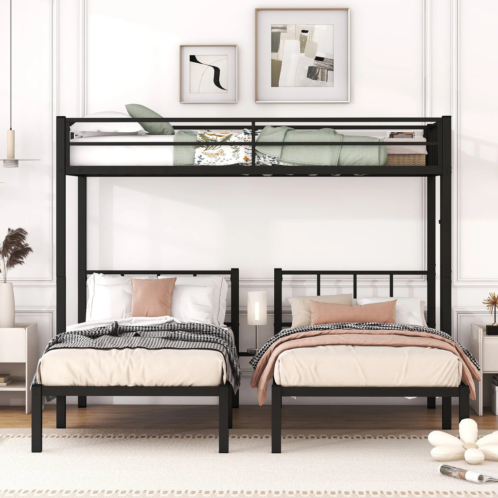 Black Twin XL over Twin & Twin Metal Triple Bunk Bed N759612