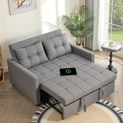 Light Gray Linen Sleeper Sofa with Pull-Out Bed G614655