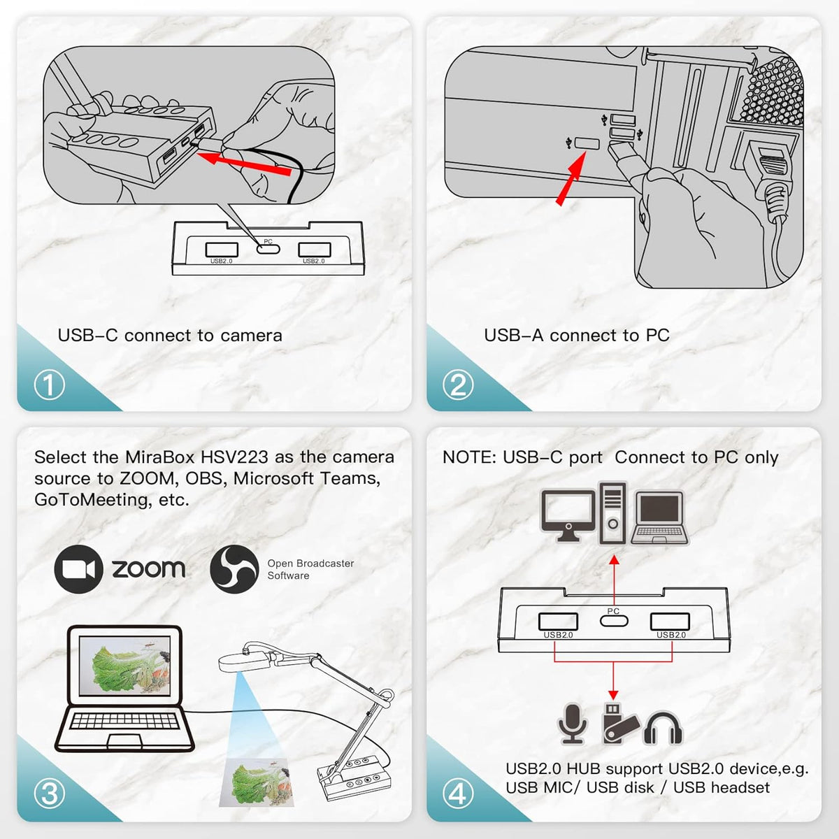 USB Document Camera 10MP with Multi Angle Rotation Adjustment LED Light Q22137