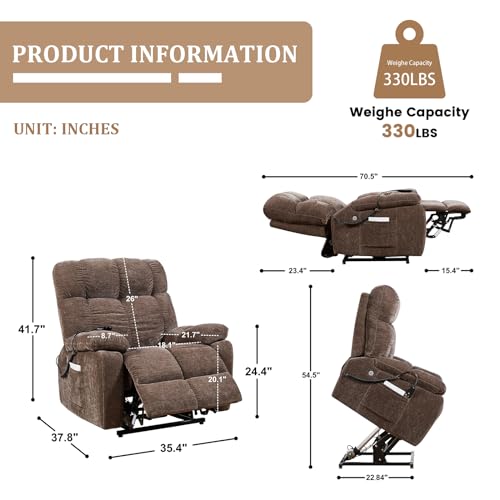 Brown Power Lift Recliner Chair with Massage and Heat, 2 Motors, 3 Positions, USB Charge Ports N751