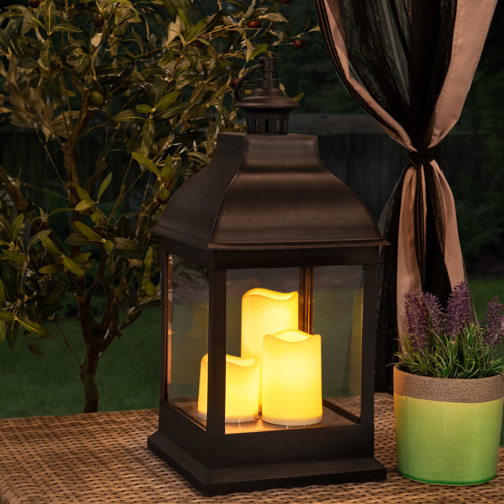 20" Waterproof Hanging LED Candle Lantern with 3 Flameless Candles I263414