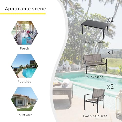 4 Pieces Patio Furniture Set with Glass Coffee Table W1070