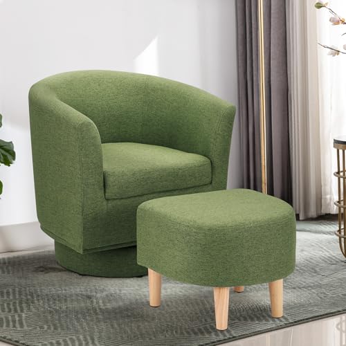 White Sherpa Swivel Accent Chair with Ottoman T57305