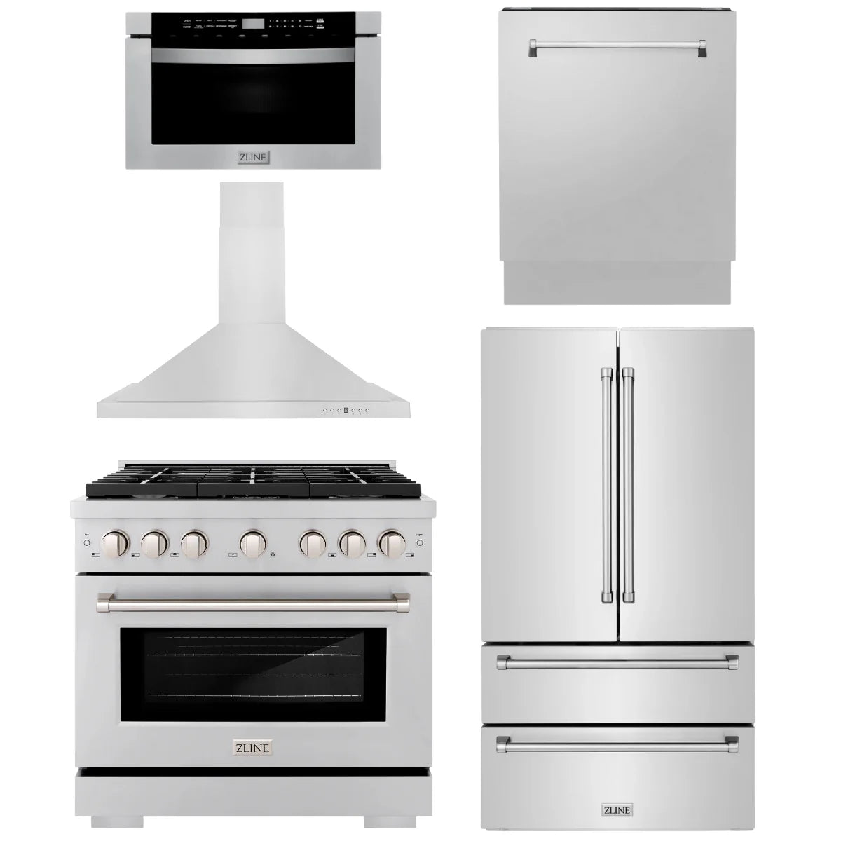 36 Gas Range, Range Hood, Microwave Drawer, Dishwasher, Refrigerator B4678