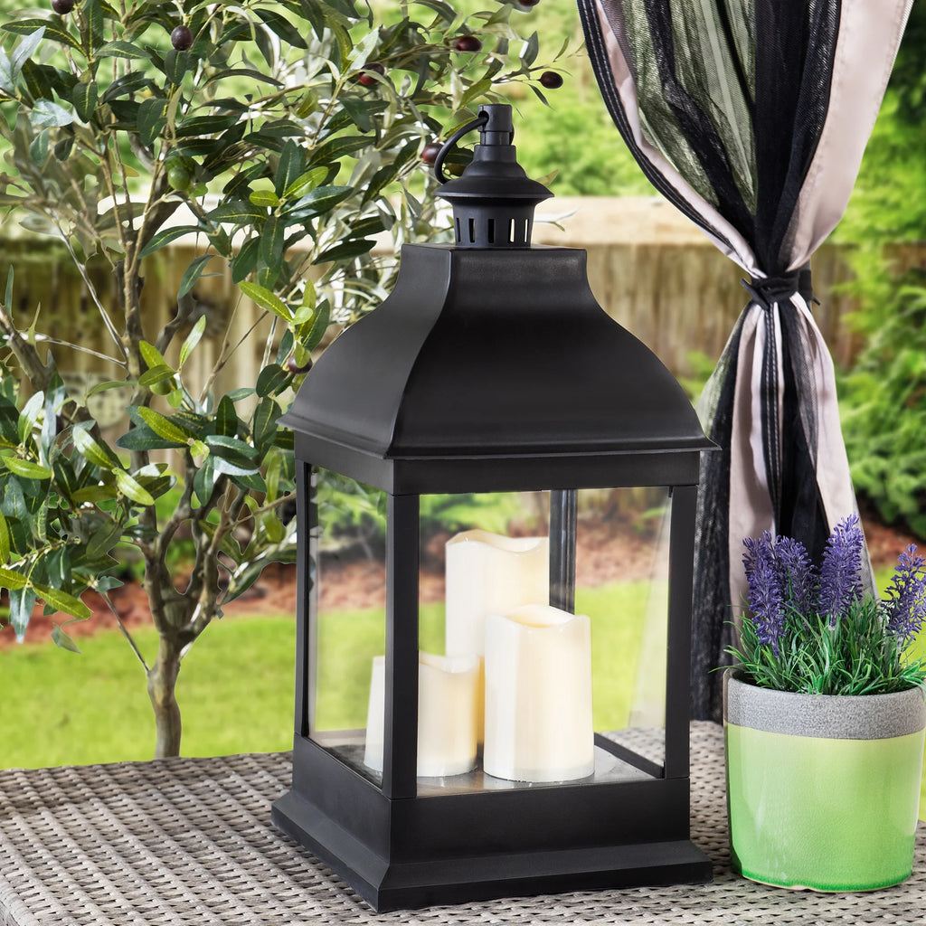 20" Waterproof Hanging LED Candle Lantern with 3 Flameless Candles I263414
