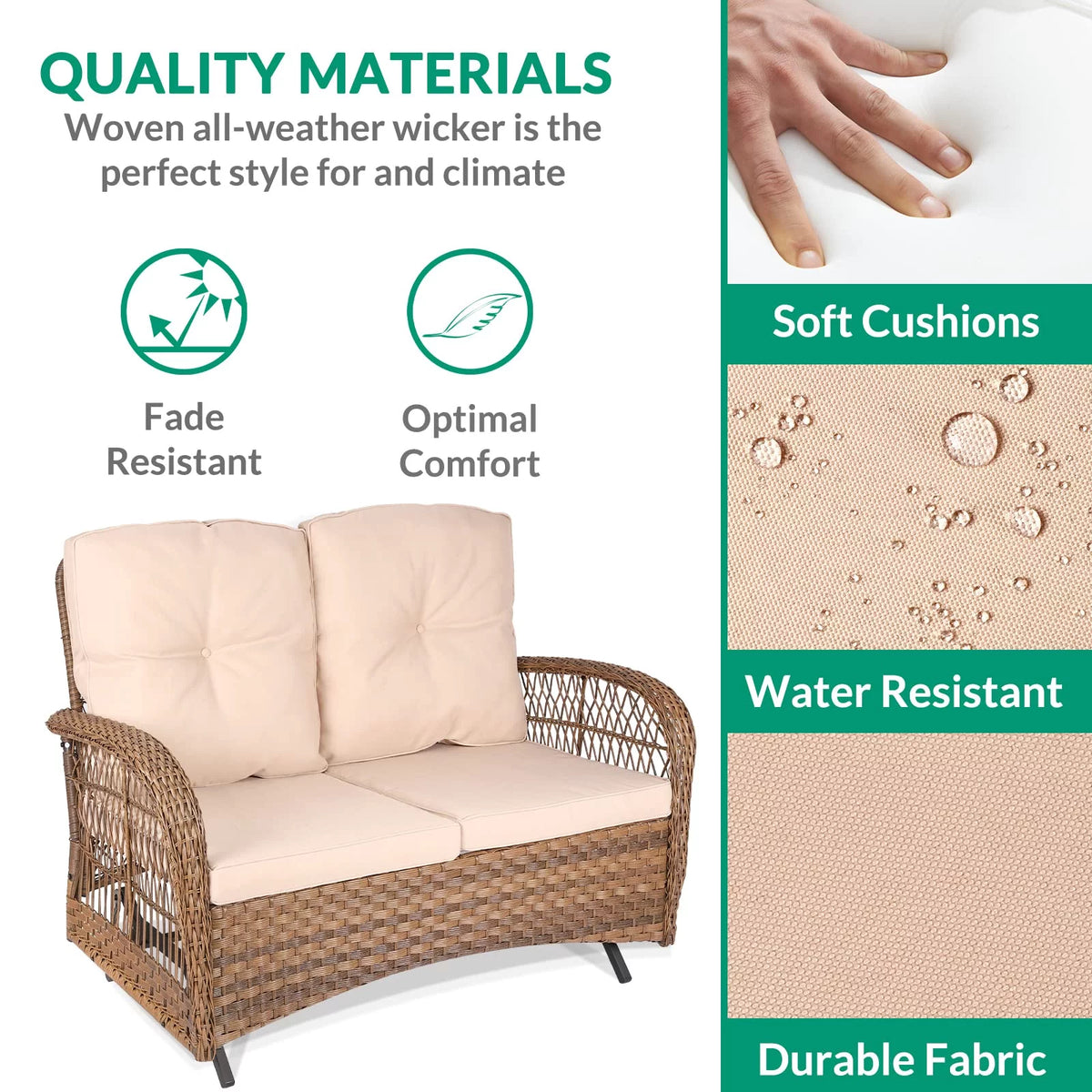 2-Piece Wicker Loveseat Glider Set with Coffee Table and Cushions J348
