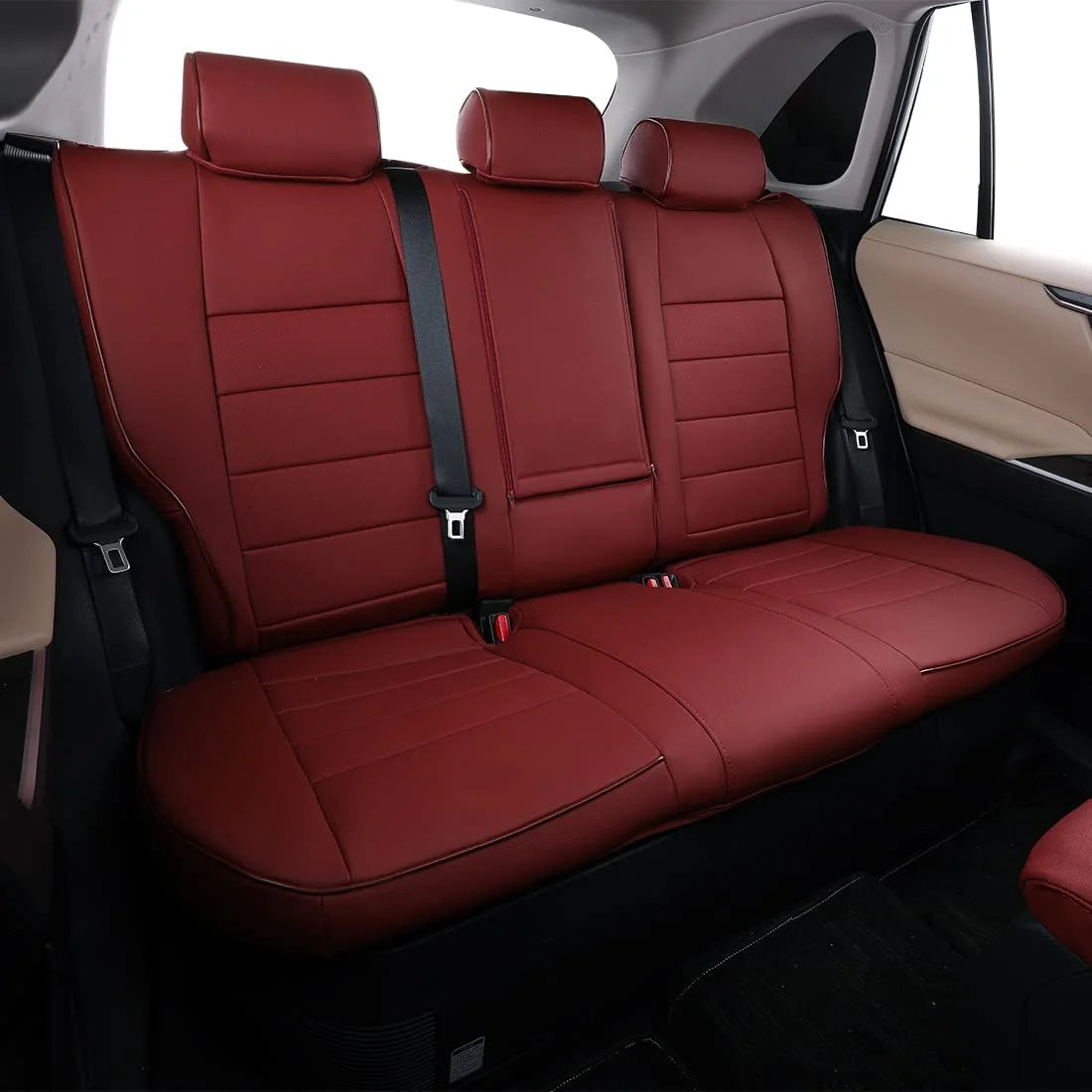 Burgundy Leather Full Set Car Seat Covers B825