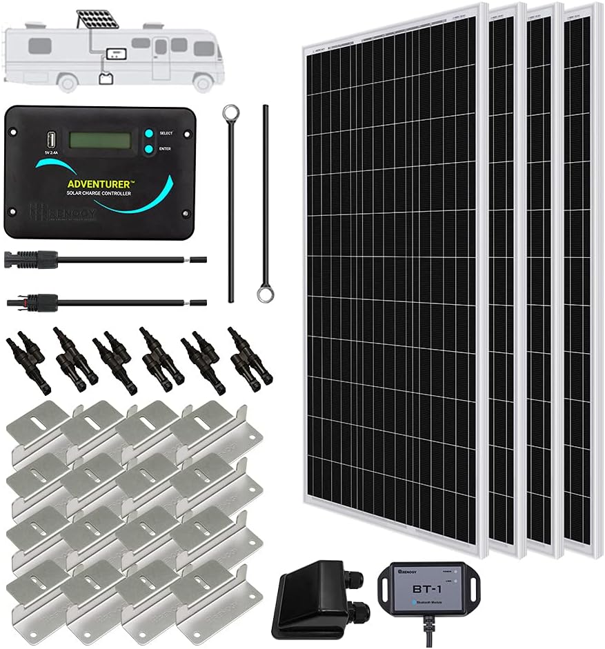 400 Watts 12 Volts Monocrystalline Solar RV Kit with 30A PWM LCD Charge Controller P7355
