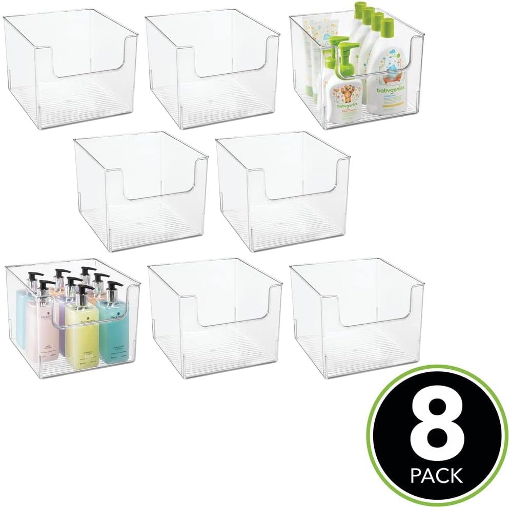 Clear Plastic Open Front Storage Organizer Basket Bin, 8 Pack B25506