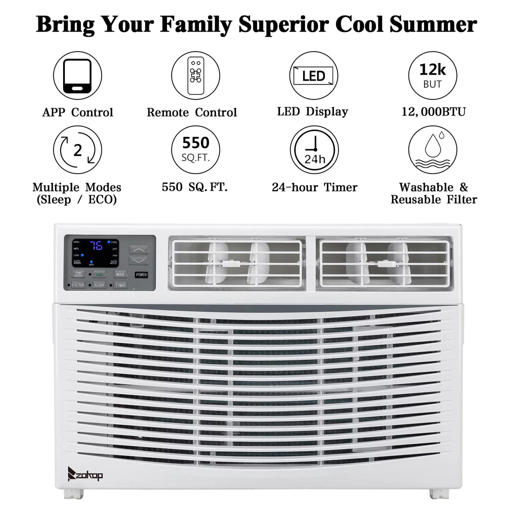 12000BTU 115V White Window-Mounted Air Conditioner with Remote Control P381048