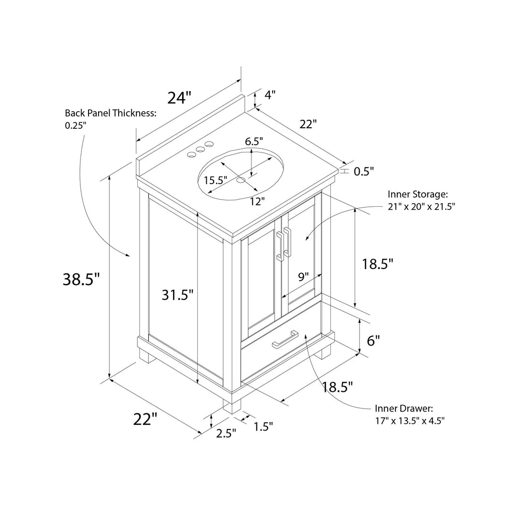 24 Inch Bathroom Vanity with Sink C48127