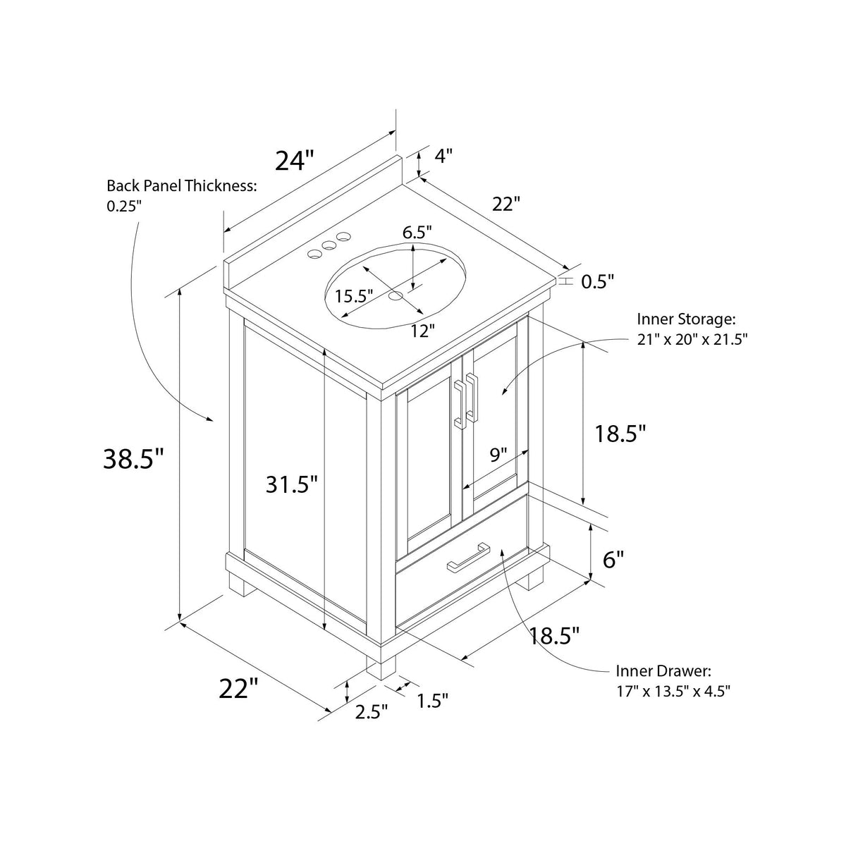24 Inch Bathroom Vanity with Sink C48127