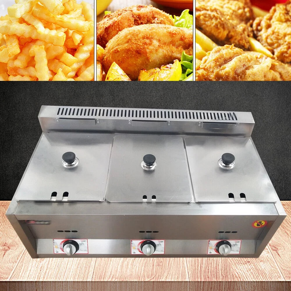 18L Propane NG Gas Fryer 3 Pan Temperature Control Z201