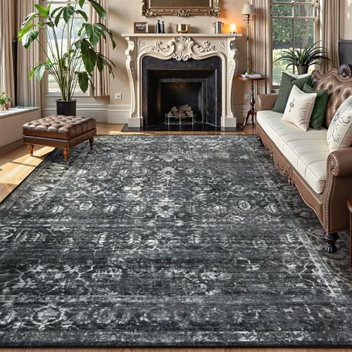 8x10 Washable Black Grey Area Rug N245061