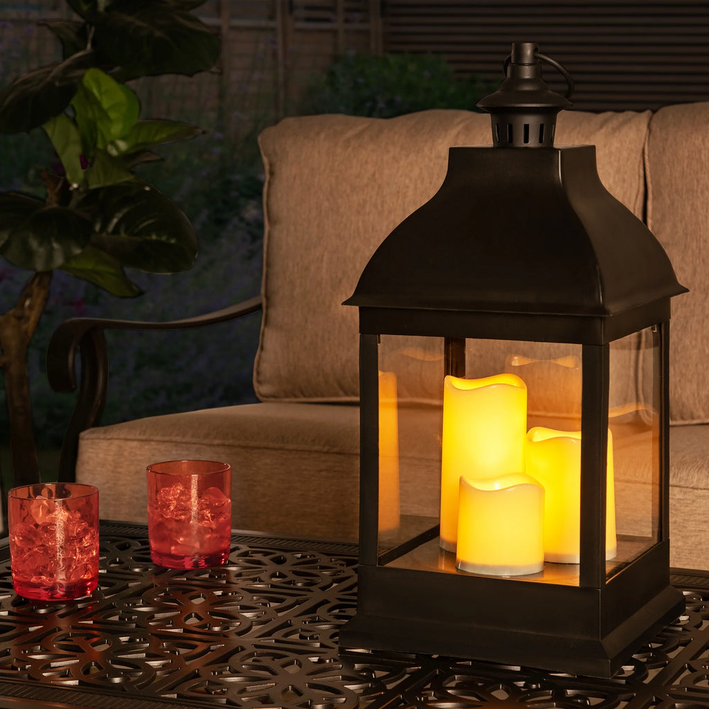 20" Waterproof Hanging LED Candle Lantern with 3 Flameless Candles I263414