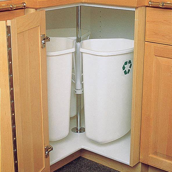 White In Cabinet Corner Trash Can J222
