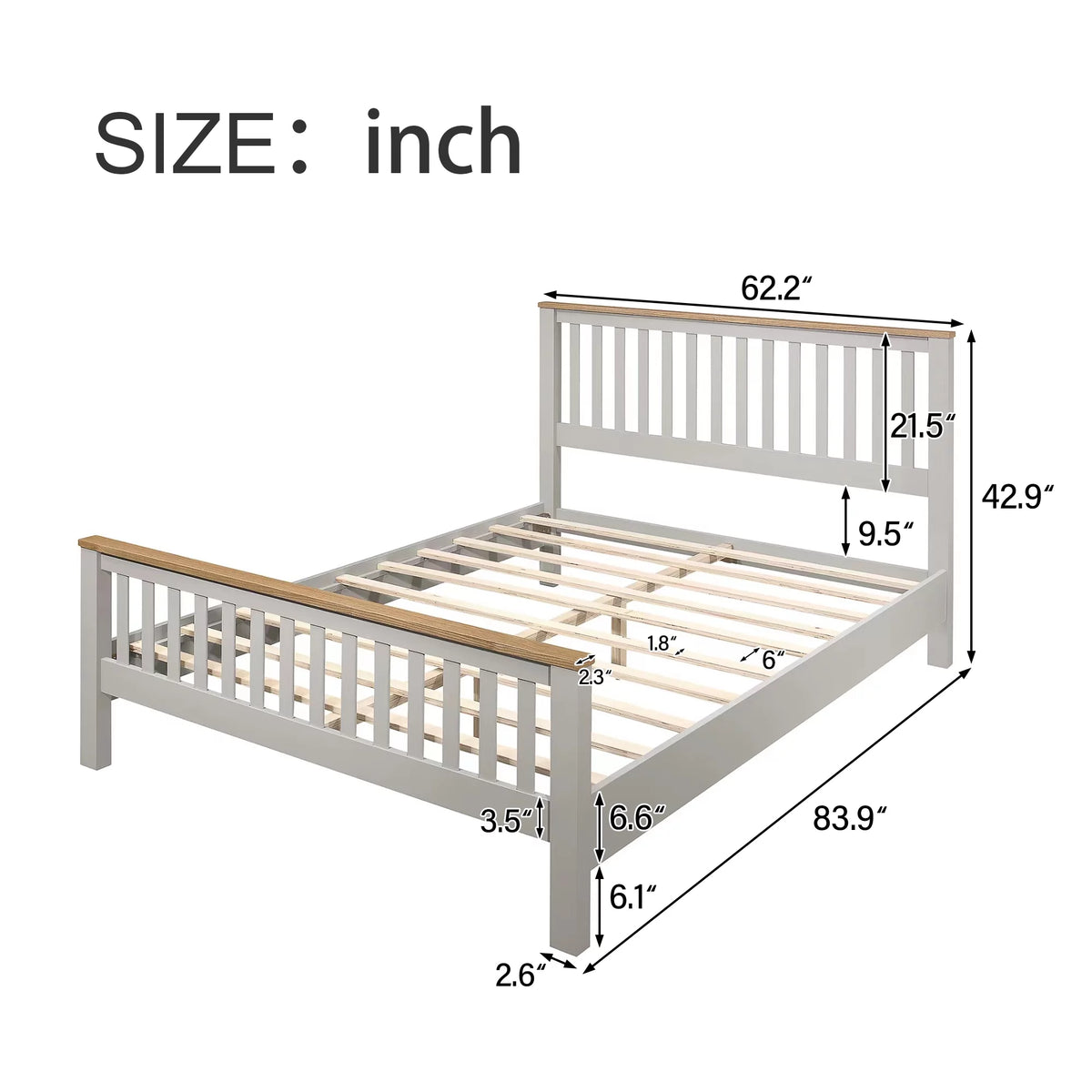 Queen Size Solid Wood Platform Bed with Headboard and Footboard E404